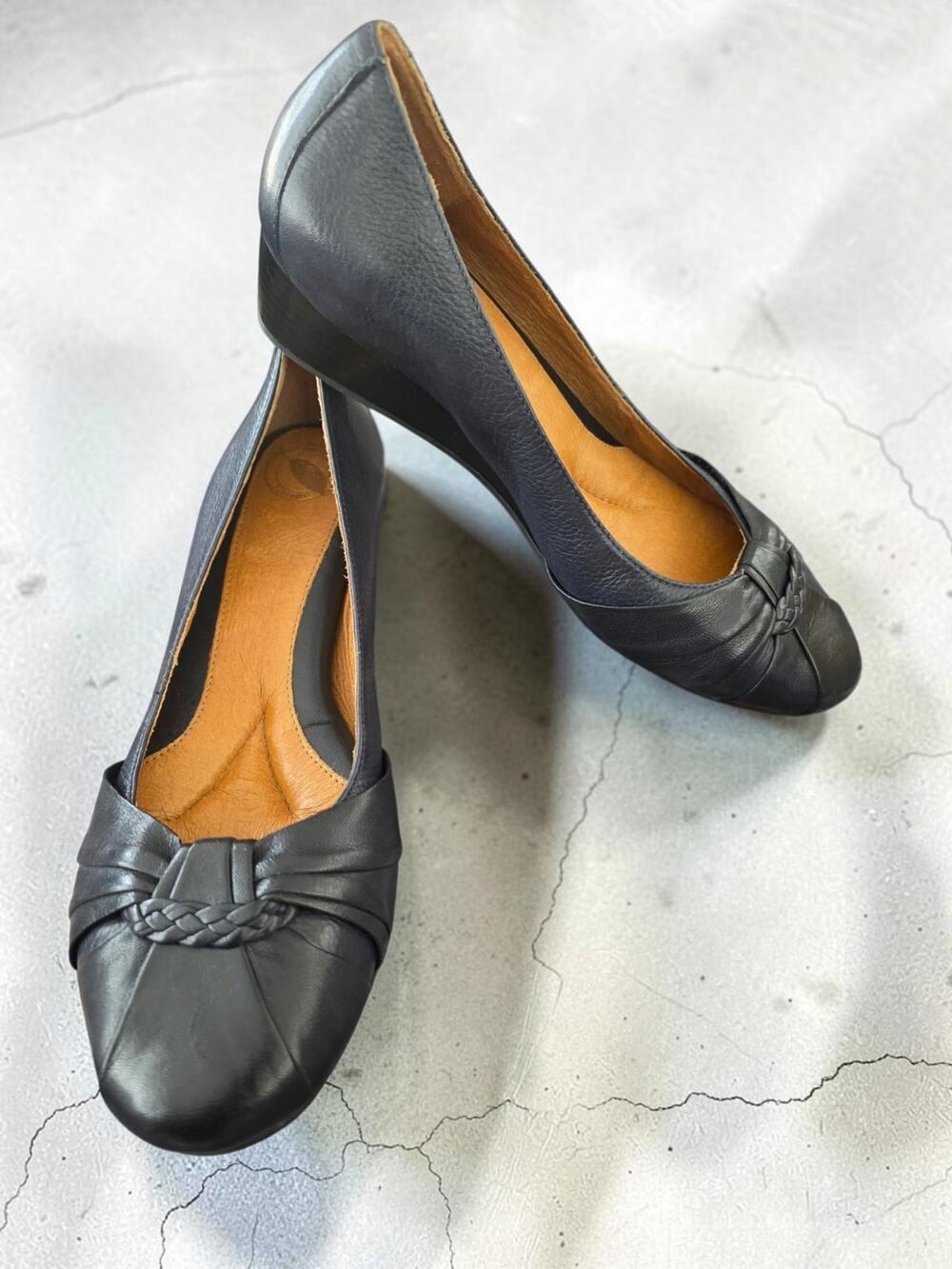 Nurture Womens Navy Blue Leather Pumps Braided Detail wedge Heel Dress Shoes 9.5